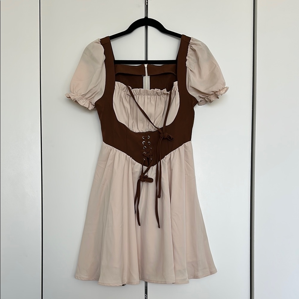 Elegant Brown and Cream Dress
